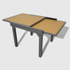 MOBELLIA Table de jardin extensible en aluminium 8 places effet bois (90/180 x 90 cm) Murano Gris Anthracite Discount