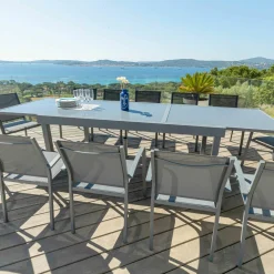 MOBELLIA Table de jardin extensible en verre 12 places (200/320 x 100 cm) Murano Gris Anthracite Clearance