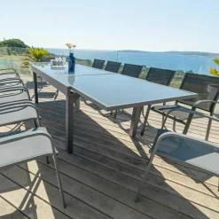 MOBELLIA Table de jardin extensible en verre 12 places (200/320 x 100 cm) Murano Gris Anthracite Clearance