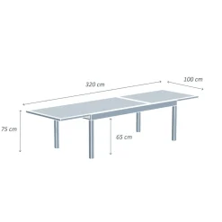 MOBELLIA Table de jardin extensible en verre 12 places (200/320 x 100 cm) Murano Gris Anthracite Clearance