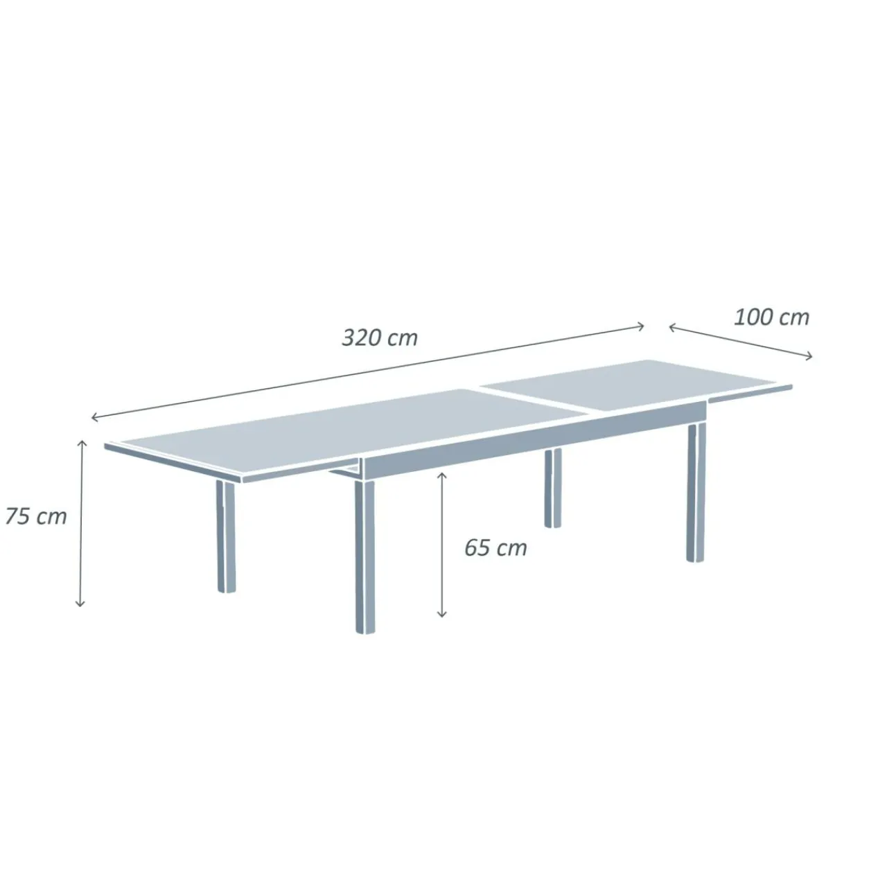 MOBELLIA Table de jardin extensible en verre 12 places (200/320 x 100 cm) Murano Gris Anthracite Clearance
