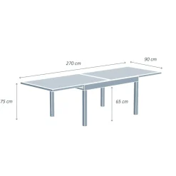 MOBELLIA Table de jardin extensible en verre 10 places (135/270 x 90 cm) Murano Gris Anthracite New