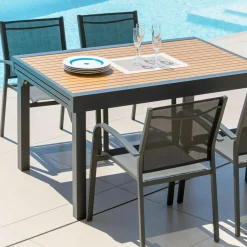 MOBELLIA Table de jardin extensible en aluminium 10 places effet bois (135/270 x 90 cm) Murano Gris Anthracite Sale