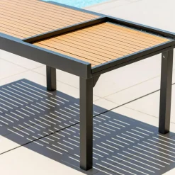 MOBELLIA Table de jardin extensible en aluminium 10 places effet bois (135/270 x 90 cm) Murano Gris Anthracite Sale