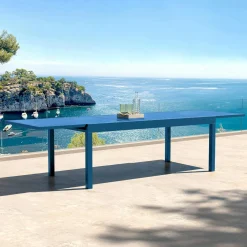 MOBELLIA Table de jardin extensible en verre 12 places (200/320 x 100 cm) Murano Bleu pétrole Sale