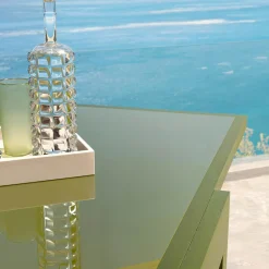 MOBELLIA Table de jardin extensible en verre 12 places (200/320 x 100 cm) Murano Vert olive Best