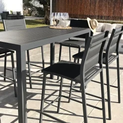 MOBELLIA Table de jardin haute en aluminium 6 places (160 x H105 cm) Murano Gris Anthracite Best