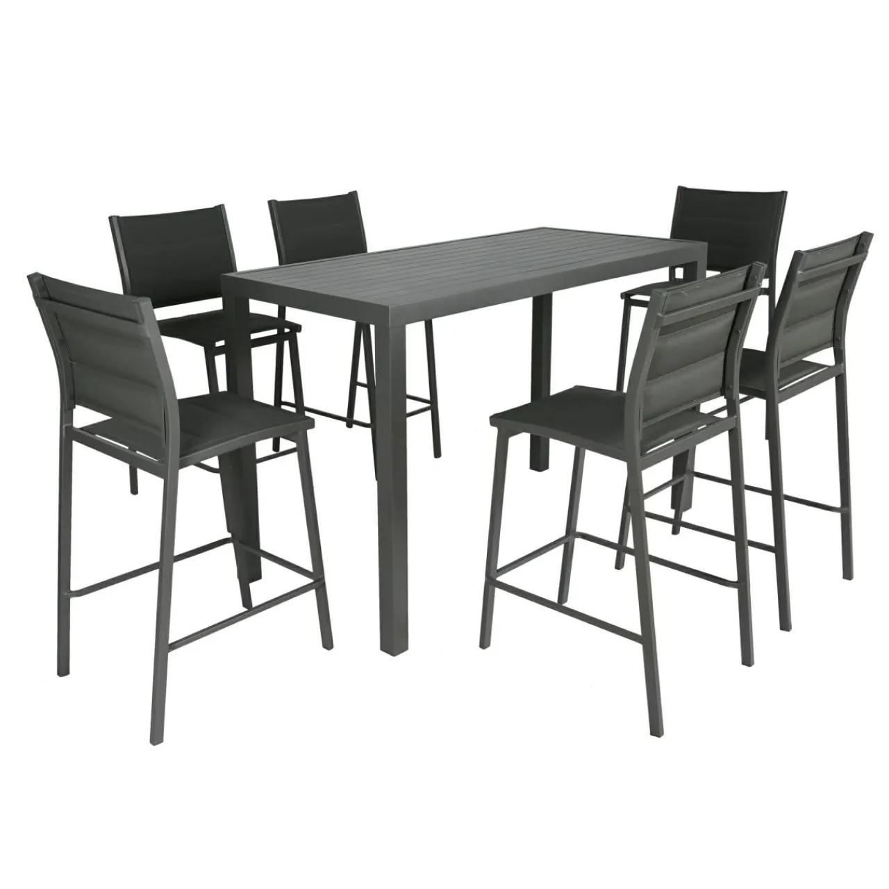 MOBELLIA Table de jardin haute en aluminium 6 places (160 x H105 cm) Murano Gris Anthracite Best