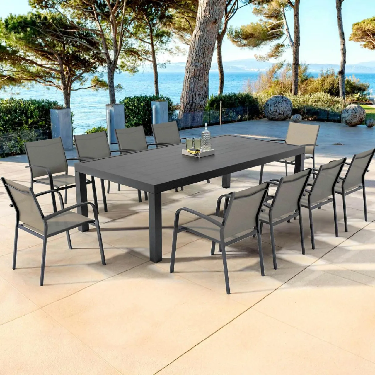 MOBELLIA Table de jardin rectangulaire aluminium 10 places (240 x 120 cm) Murano Gris Anthracite