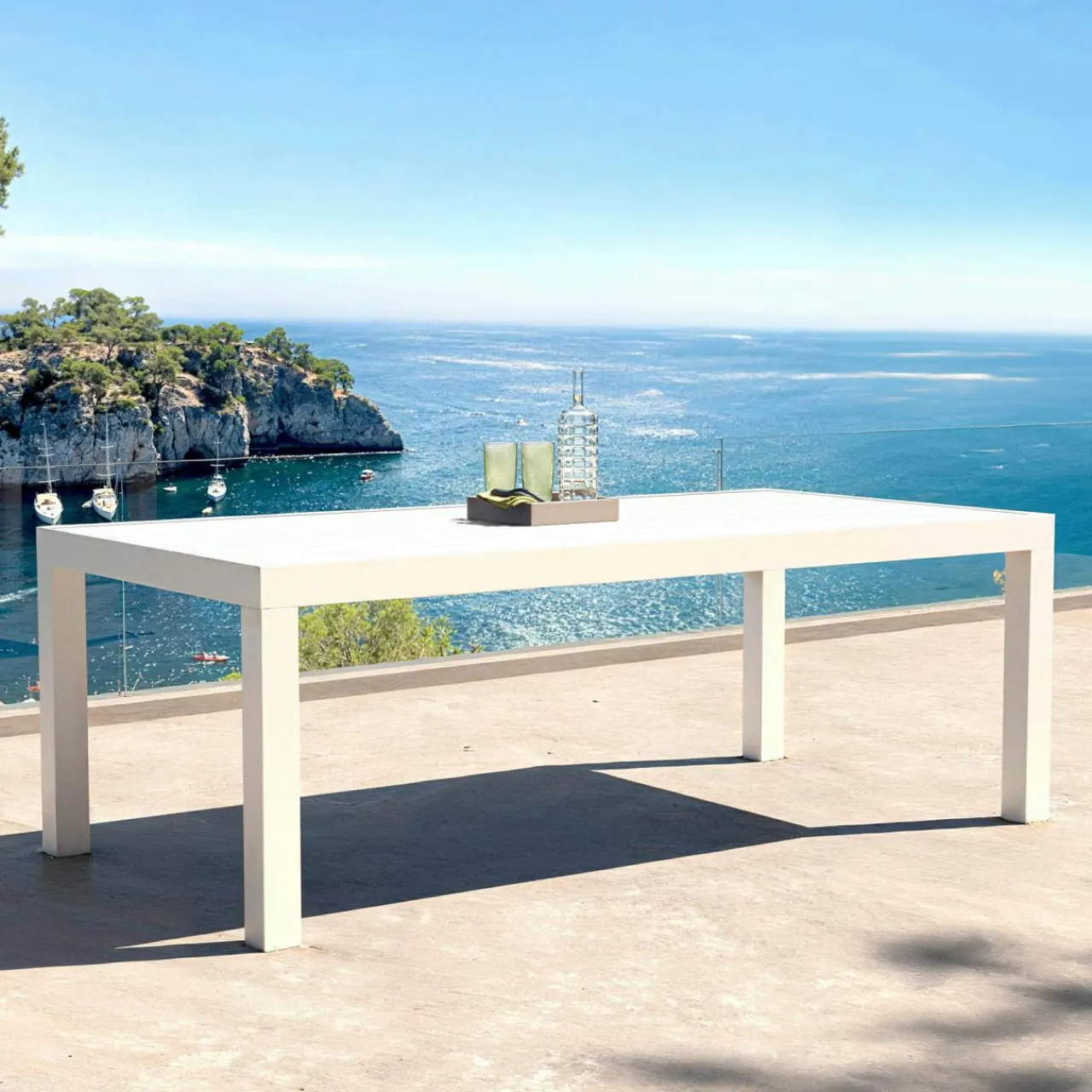 MOBELLIA Table de jardin rectangulaire aluminium 8 places (210 x 100 cm) Murano Blanc Clearance