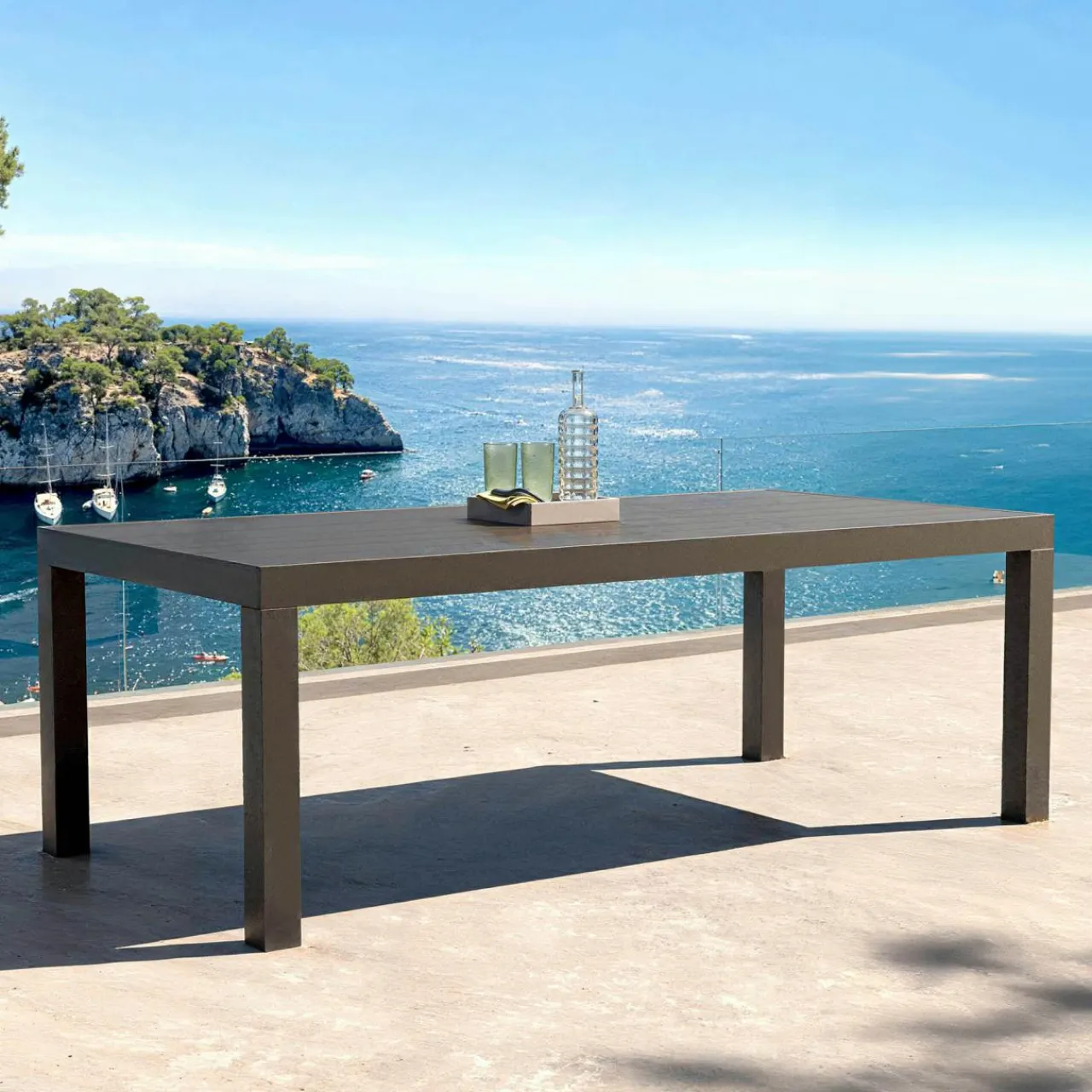 MOBELLIA Table de jardin rectangulaire aluminium 8 places (210 x 100 cm) Murano Gris Anthracite Best