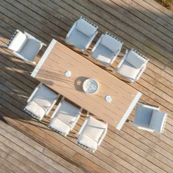 MOBELLIA Table de jardin rectangulaire en aluminium 10 places (240 x 100 cm) Long Beach cendré Blanc New