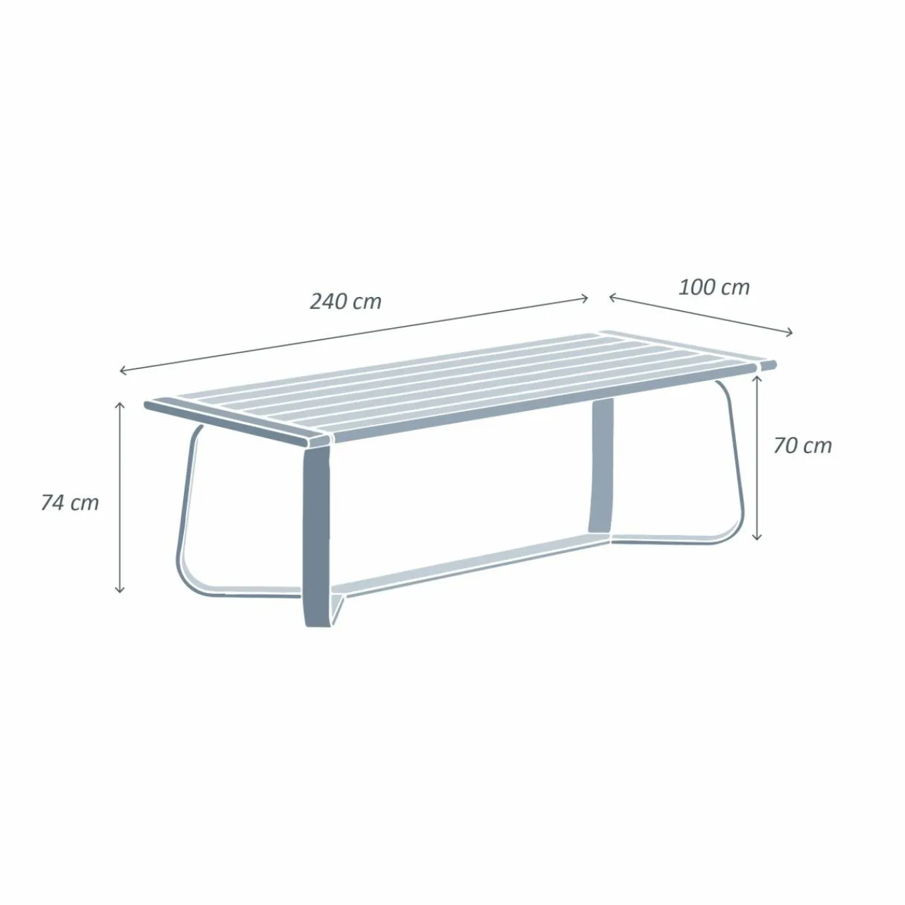 MOBELLIA Table de jardin rectangulaire en aluminium 10 places (240 x 100 cm) Long Beach cendré Blanc New
