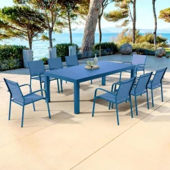 MOBELLIA Table de jardin rectangulaire aluminium 8 places (210 x 100 cm) Murano Bleu pétrole New