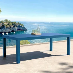 MOBELLIA Table de jardin rectangulaire aluminium 8 places (210 x 100 cm) Murano Bleu pétrole New