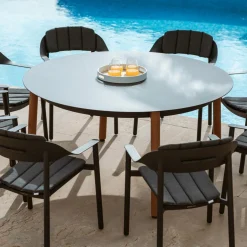 MOBELLIA Table de jardin ronde en aluminium 8 places (D149 cm) Monte Carlo Gris Anthracite