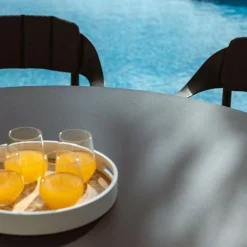 MOBELLIA Table de jardin ronde en aluminium 8 places (D149 cm) Monte Carlo Gris Anthracite