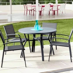 MOBELLIA Table de jardin ronde en aluminium 5 places (D105 cm) Murano Gris Anthracite Sale