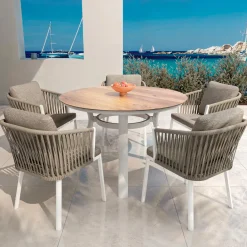 MOBELLIA Table de jardin ronde en aluminium 6 places (D120 cm) Amalfi Blanc Discount