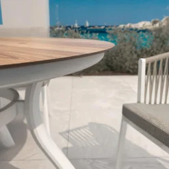 MOBELLIA Table de jardin ronde en aluminium 6 places (D120 cm) Amalfi Blanc Discount