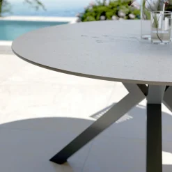 MOBELLIA Table de jardin ronde en aluminium et céramique 6 places (D120 cm) Kore Gris Anthracite New
