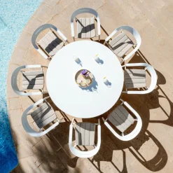 MOBELLIA Table de jardin ronde en aluminium 8 places (D149 cm) Monte Carlo Blanc Hot