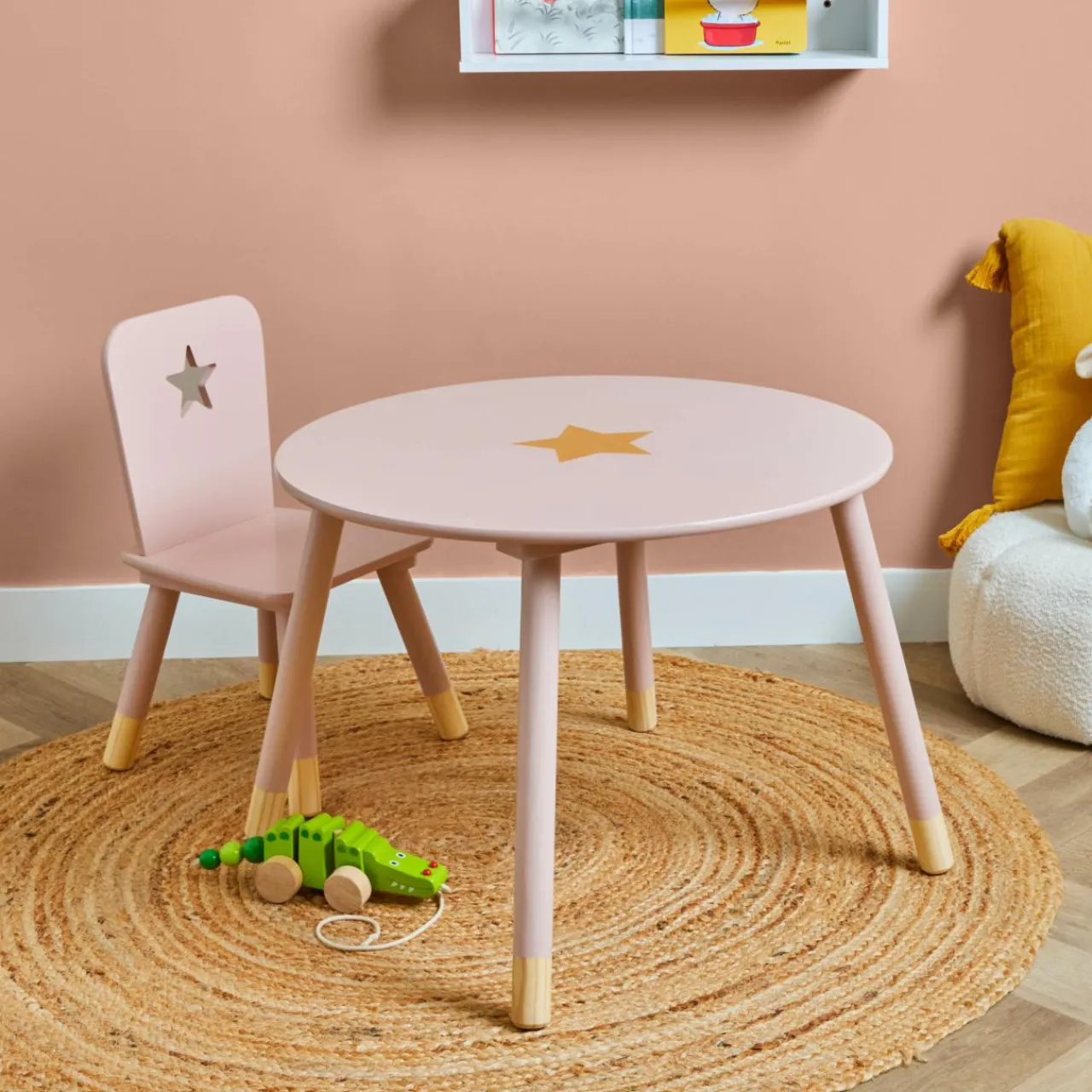 EMINZA Table enfant bois (H44 cm) Stars Rose New