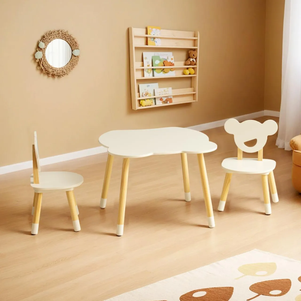 EMINZA Table et 2 chaises enfant bois (H44 cm) Oursons Blanc Online