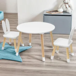 EMINZA Table et 2 chaises enfant bois lapin (H44 cm) Lila Blanc Discount