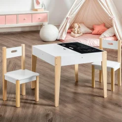 EMINZA Table et 2 chaises enfant bois tableau (H49,5 cm) Charlie Blanc Outlet