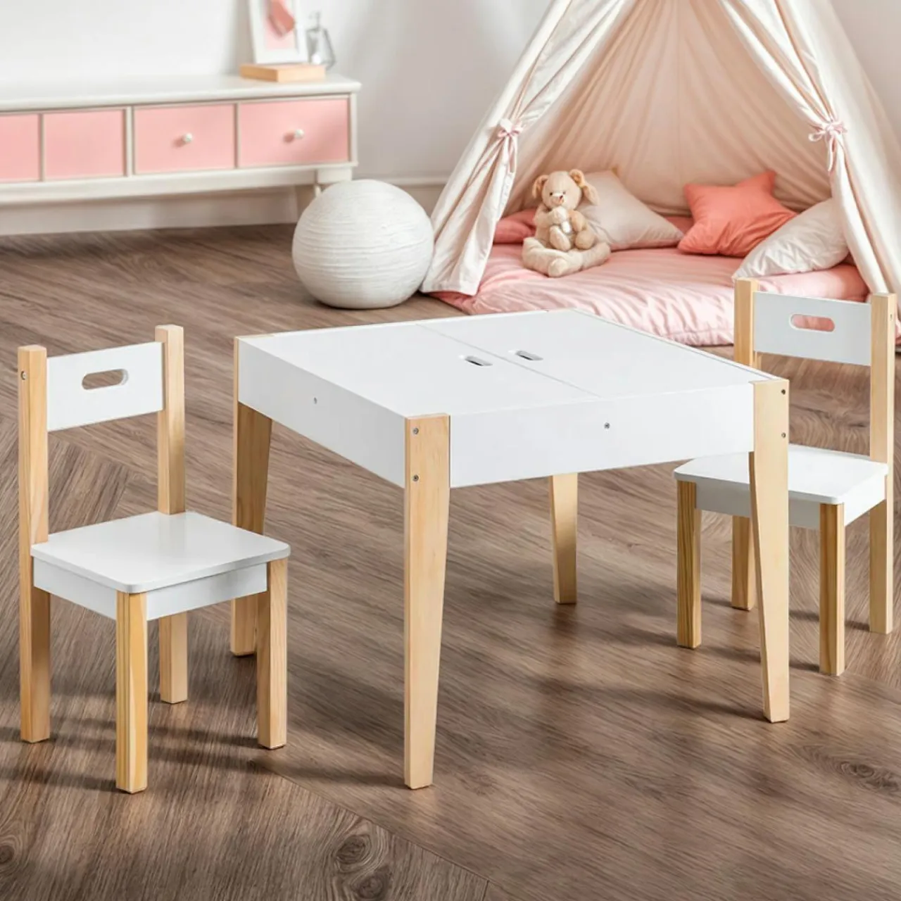 EMINZA Table et 2 chaises enfant bois tableau (H49,5 cm) Charlie Blanc Outlet