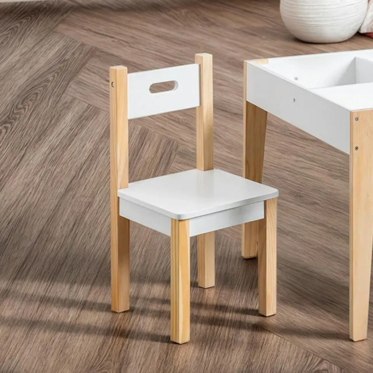 EMINZA Table et 2 chaises enfant bois tableau (H49,5 cm) Charlie Blanc Outlet