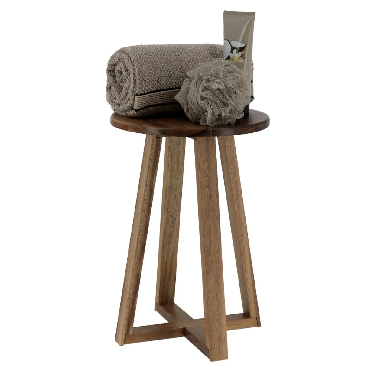 TENDANCE Tabouret plateau bois acacia (H43 cm) Lina Marron New