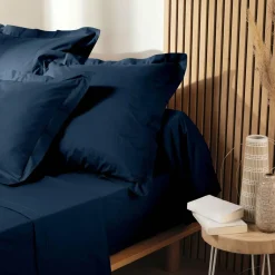 DOUCEUR D'INTERIEUR Taie de traversin coton bio (L185 cm) Biolina Bleu nuit Discount