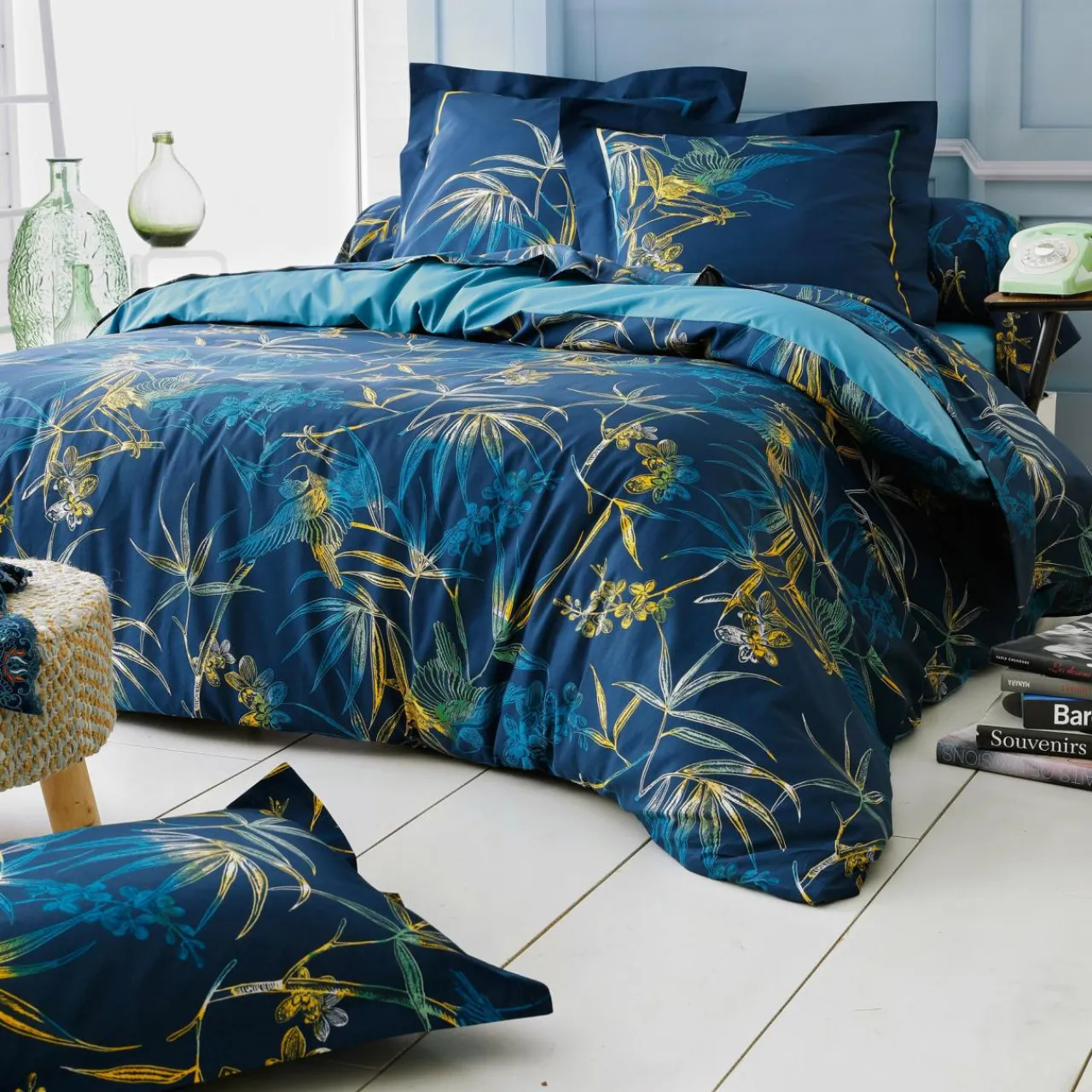 TRADILINGE Taie de traversin coton (L200 cm)Kimono e Bleu Online