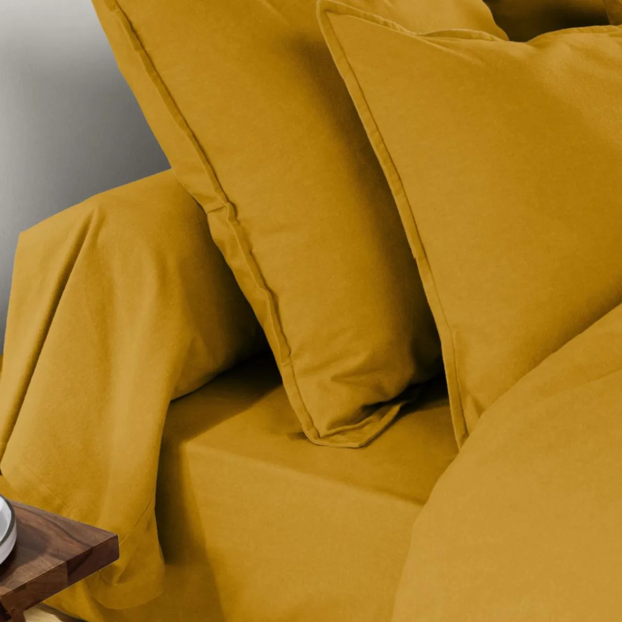 EMINZA Taie de traversin flanelle de coton (L185 cm) Nina Jaune ocre