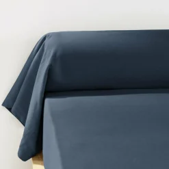 EMINZA Taie de traversin flanelle de coton (L185 cm) Théa Bleu nuit Hot