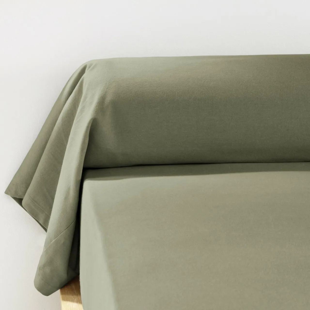 EMINZA Taie de traversin flanelle de coton (L185 cm) Théa Vert romarin Outlet