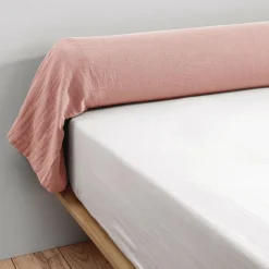 EMINZA Taie de traversin gaze de coton (L185 cm) Gaïa Rose Pêche New