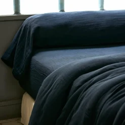 EMINZA Taie de traversin gaze de coton (L185 cm) Gaïa Bleu nuit Discount