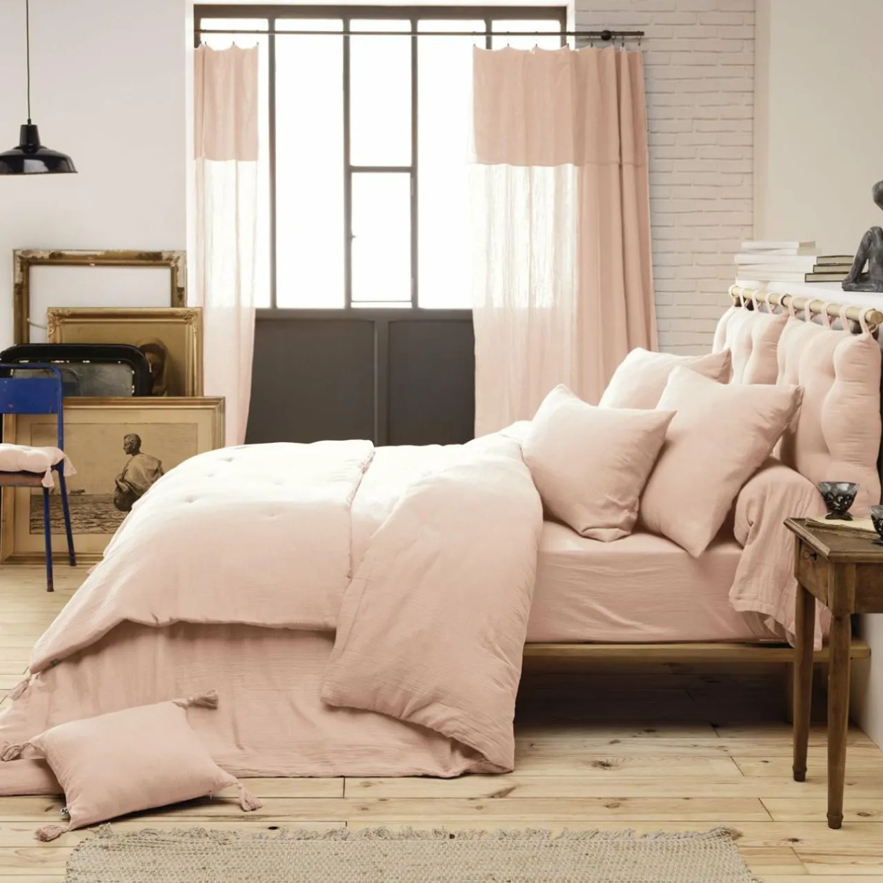 EMINZA Taie de traversin gaze de coton (L185 cm) Gaïa Rose poudré Online