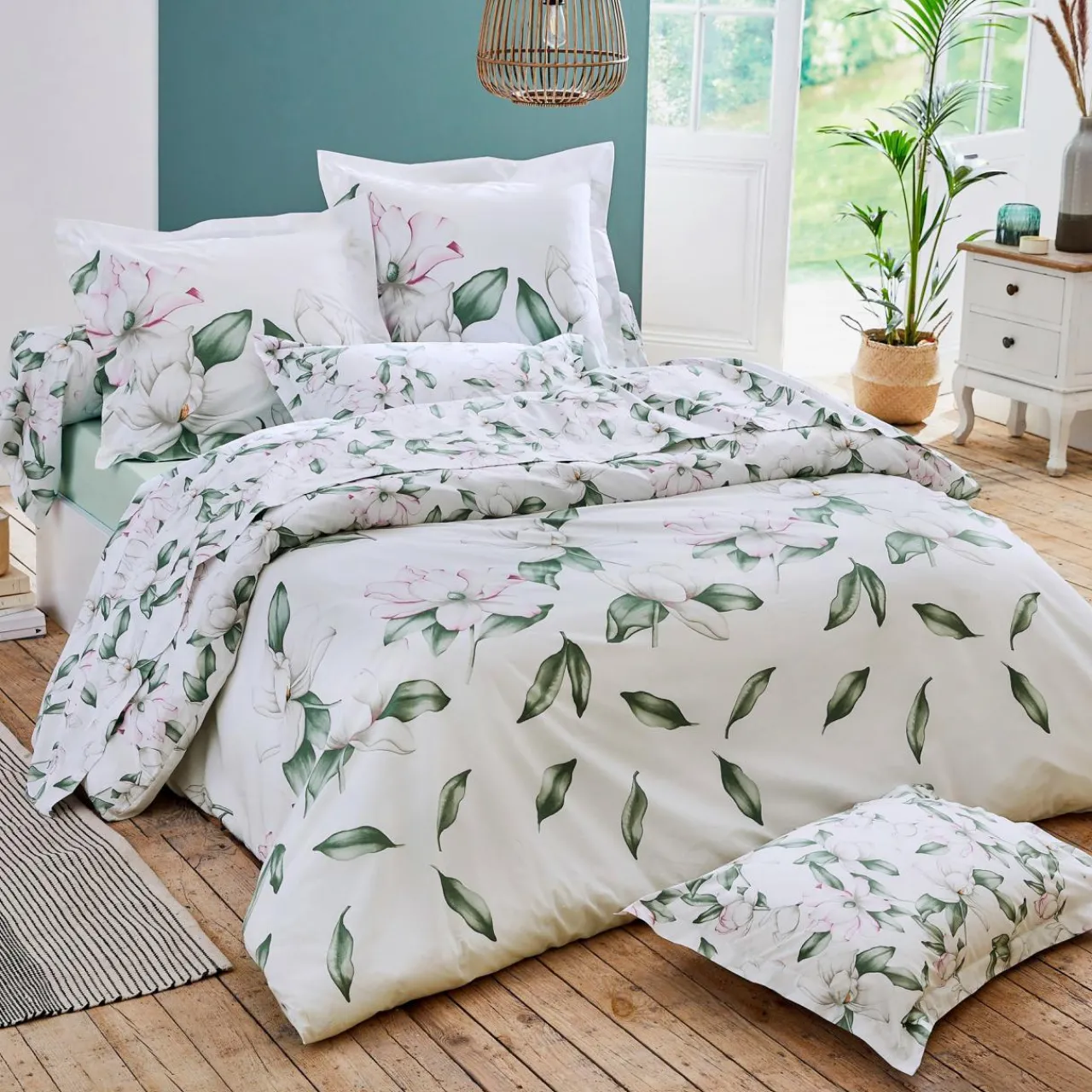 TRADILINGE Taie de traversin percale de coton (L200 cm) Magnolia sauge Vert Hot