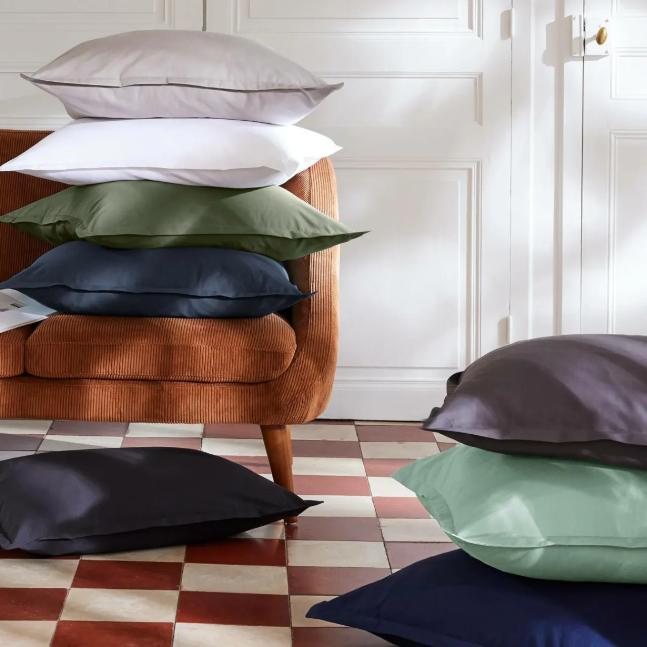 EMINZA Taie de traversin percale de coton (L185 cm) Cali Bleu marine