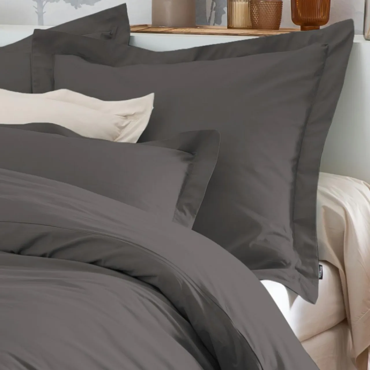 EMINZA Taie de traversin percale de coton (L185 cm) Cali Gris Anthracite New