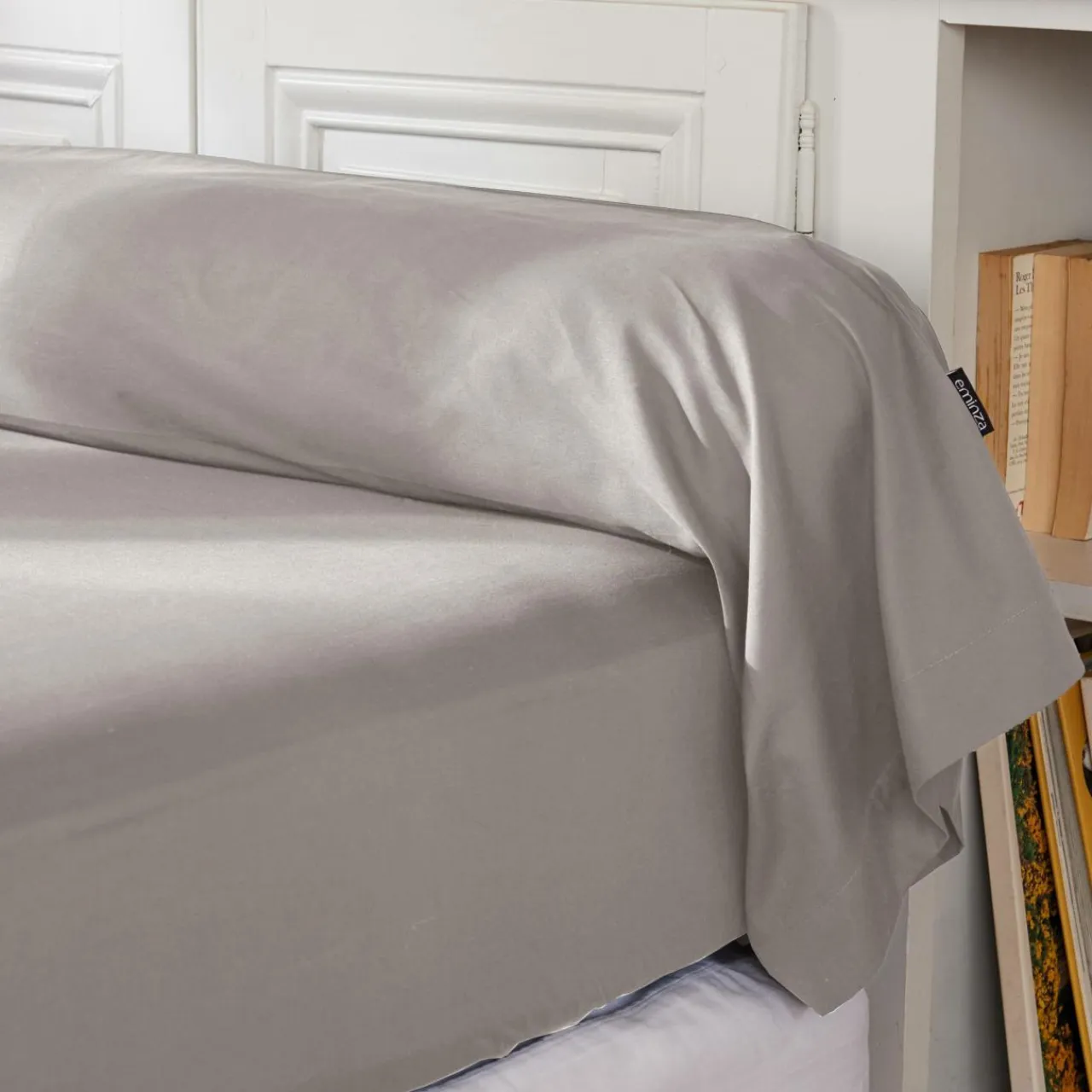 EMINZA Taie de traversin percale de coton (L185 cm) Cali Gris clair Best