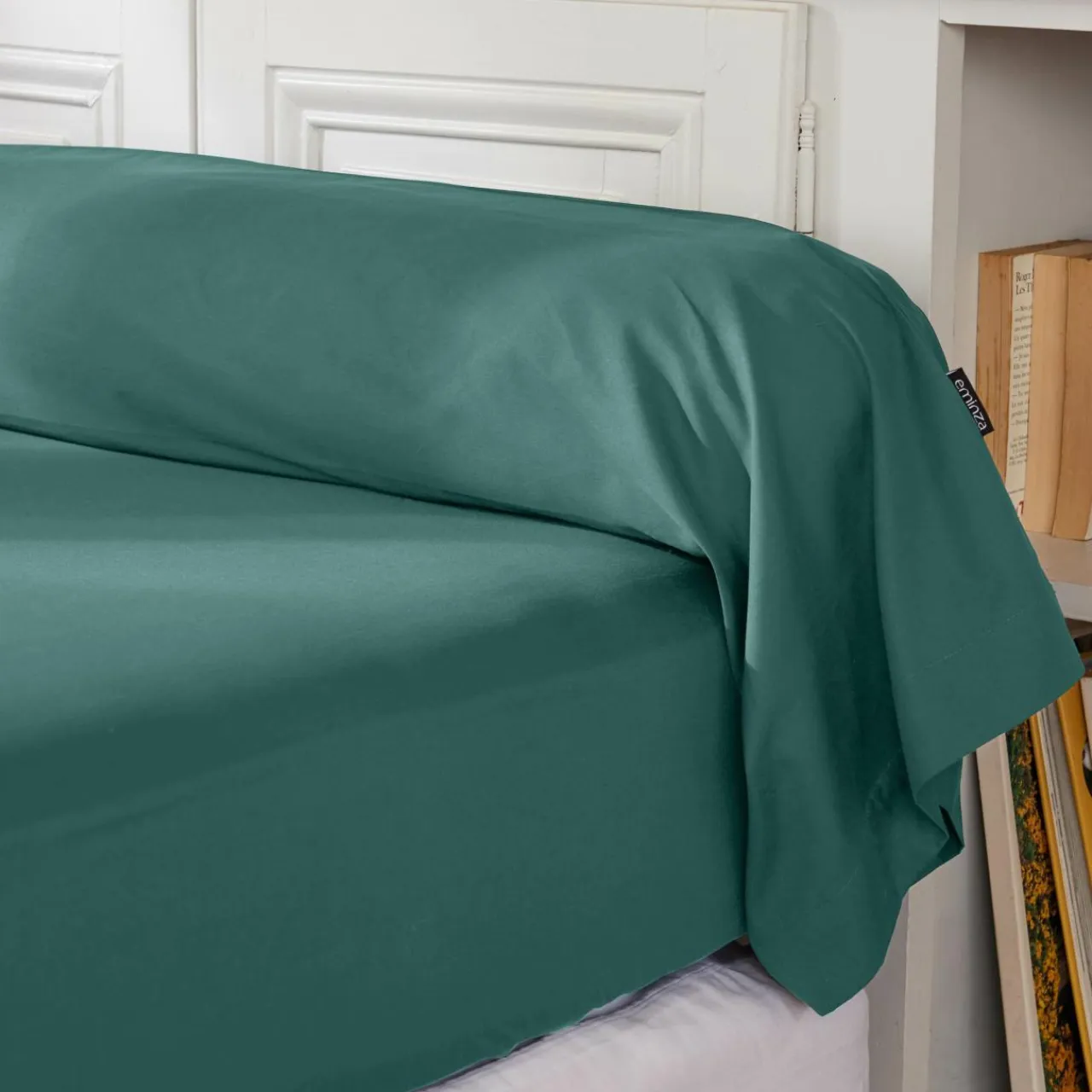 EMINZA Taie de traversin percale de coton (L185 cm) Cali Bleu canard