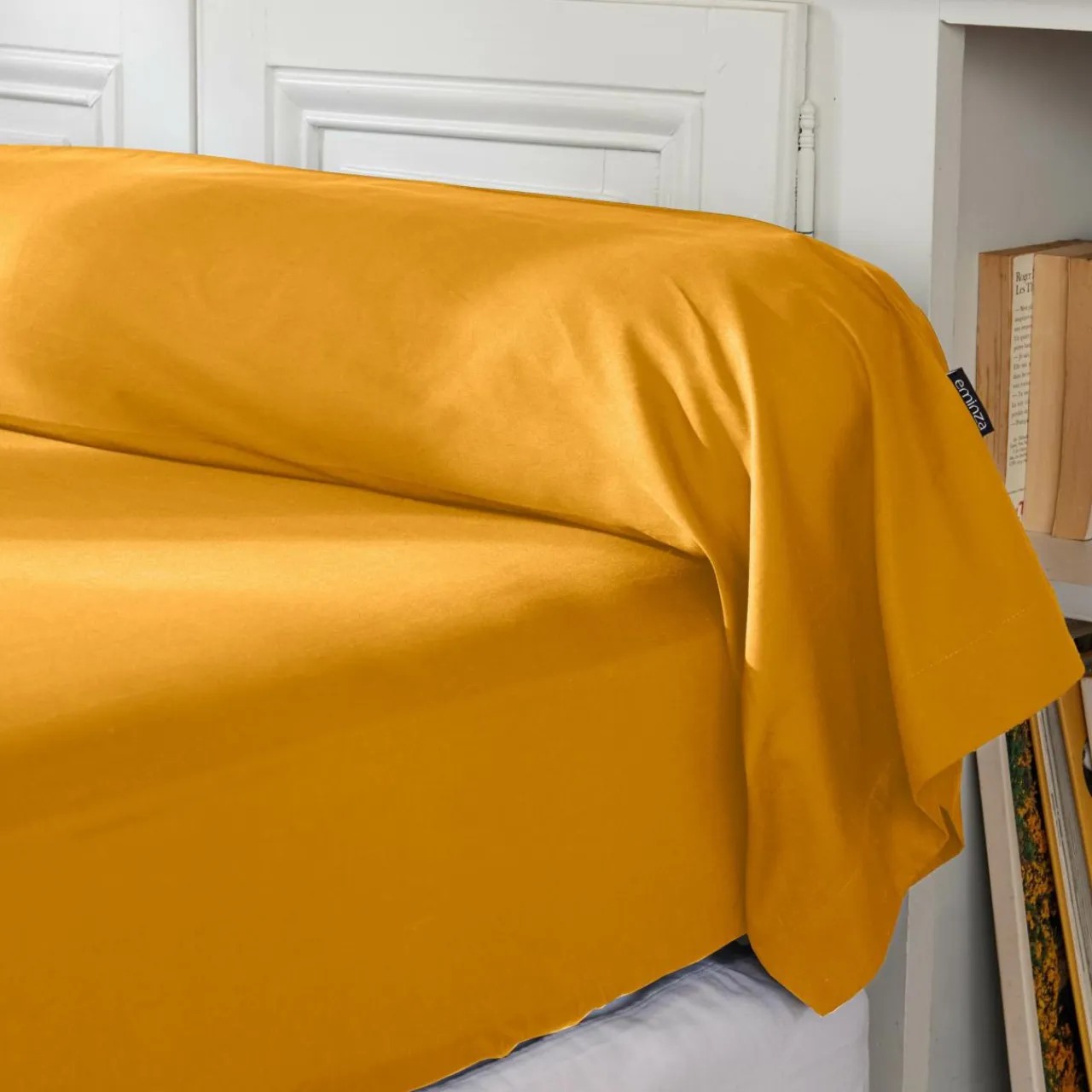 EMINZA Taie de traversin percale de coton (L185 cm) Cali Jaune moutarde New