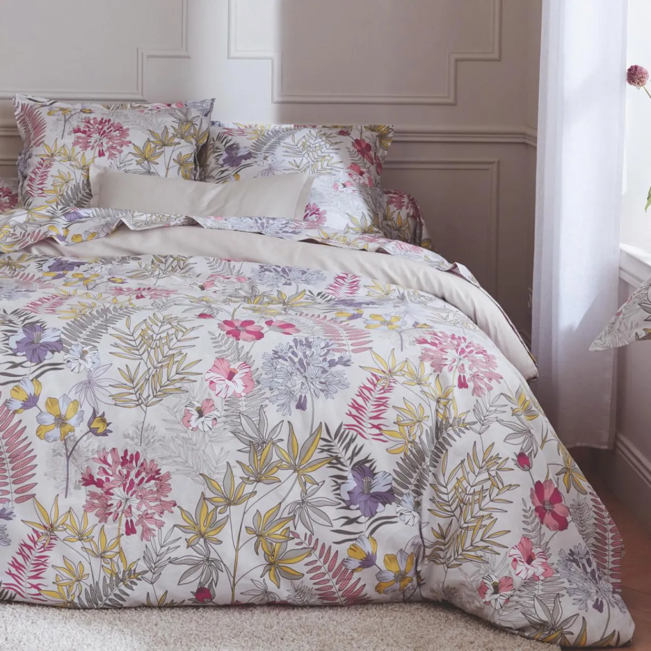 TRADILINGE Taie de traversin satin de coton (L200 cm) Anaïs Multicolore