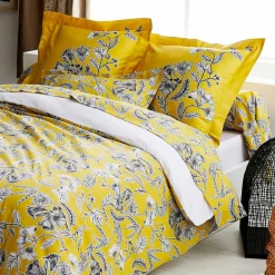 TRADILINGE Taie de traversin satin de coton (L200 cm) Botanic Jaune Clearance