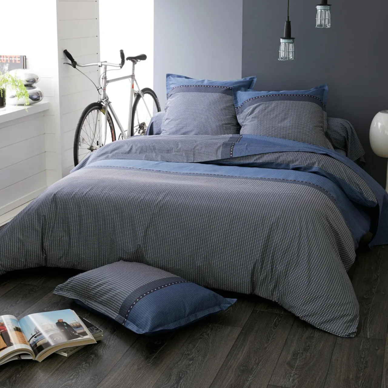 TRADI LINGE Taie de traversin satin de coton (L200 cm) Enzo e Bleu